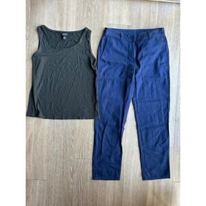 Eileen Fisher Bundle 2 Pc Black Tank Top Scoop Neck & Blue Utility Cargo Ankle